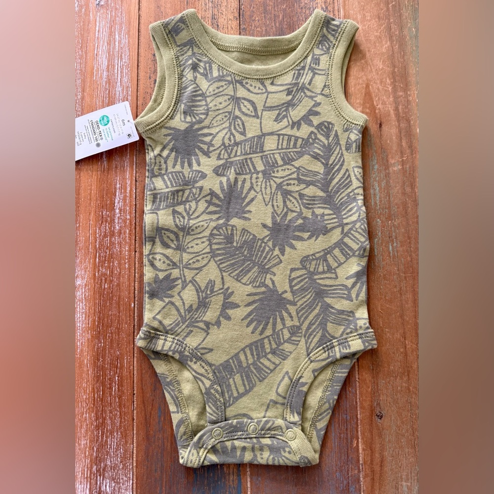 Carter's Green and Gray Leaf Print Bodysuit